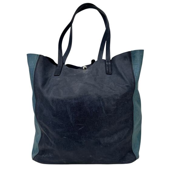 Eileen Fisher Tote Soft Sided Leather Blue Color block Women's City Quiet Luxury - Picture 1 of 12
